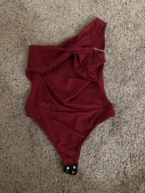 Grace One-Shoulder Crimson Bodysuit with Cut Outs